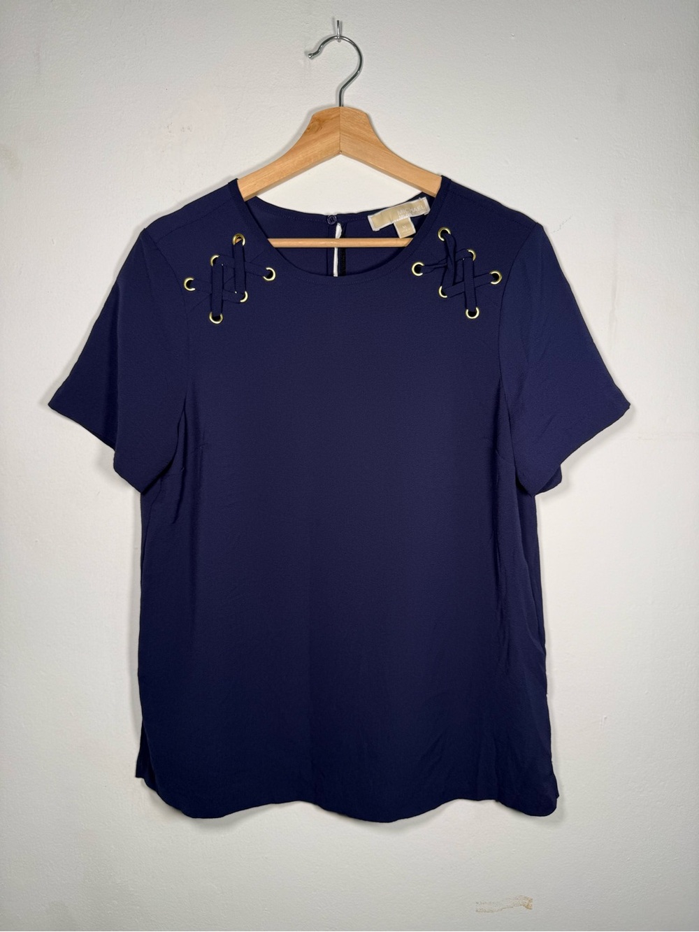 Michael Kors Navy Short Sleeve Top with Shoulder Grommet Detail
